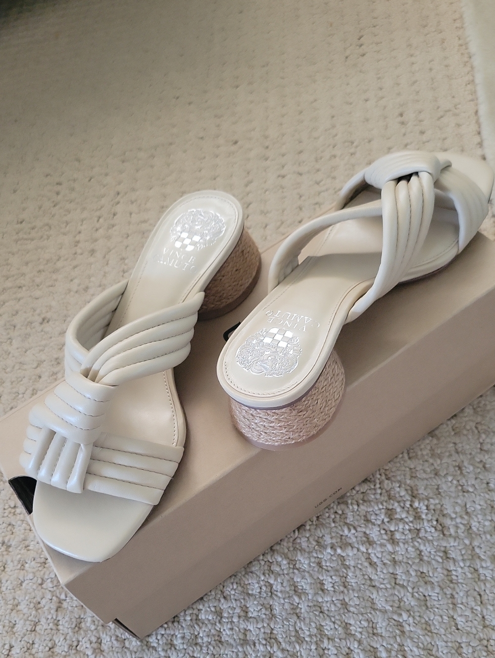 Vince Camuto Cream Braided Strap Block Heel Mules